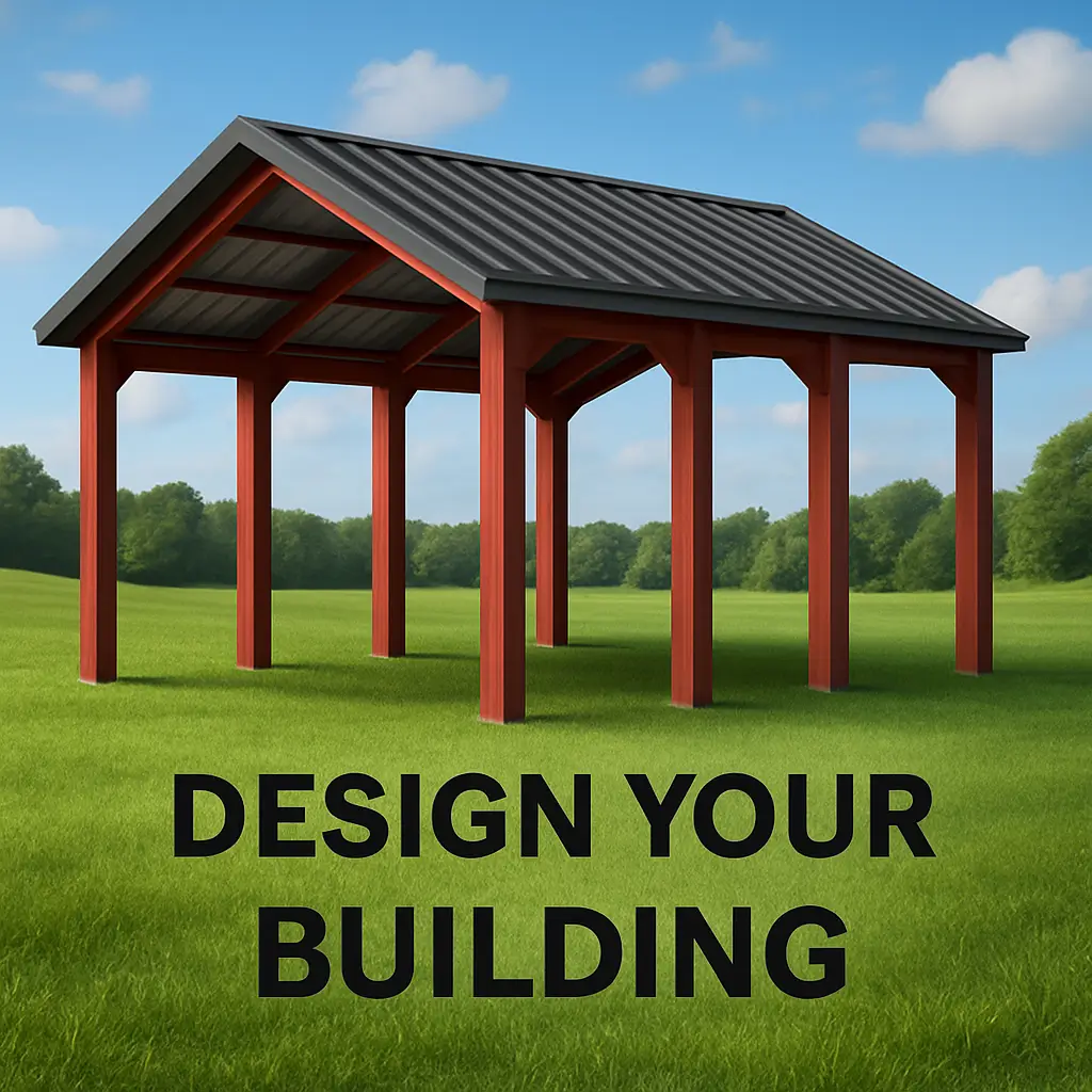 Pavilion structure on grassy field, blue sky.