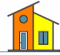 A house with two floors and a round window.