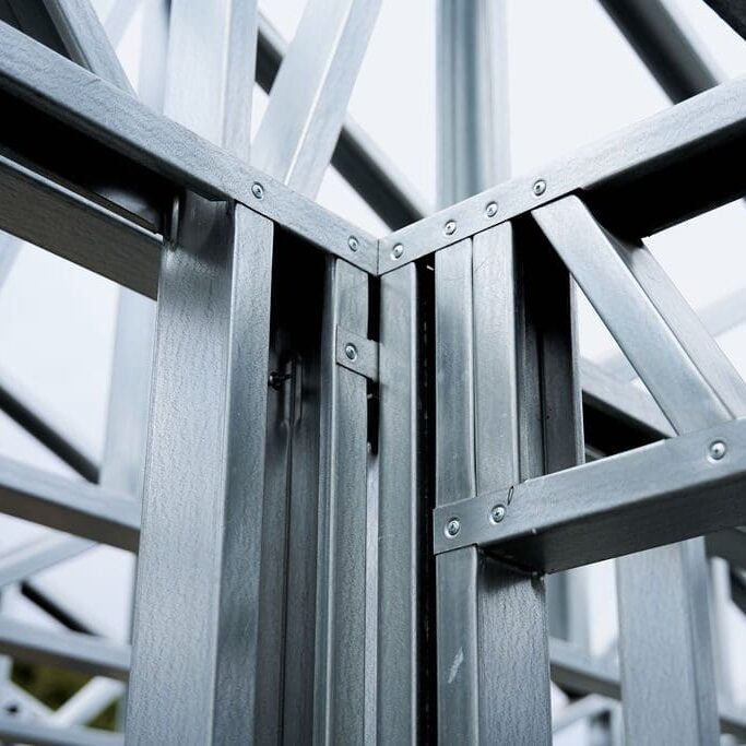 A close up of the corner of a building